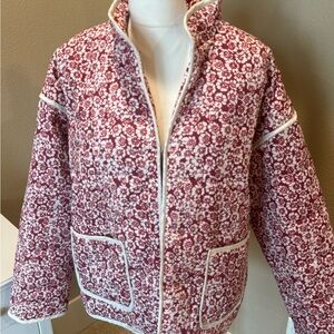 Quilted Boutique Floral Red and White Women's Jacket